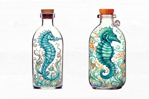 Hippocampus Glass Bottle Bundle Sublimation Regulrcrative 