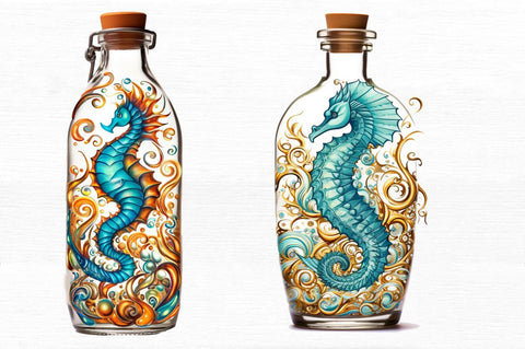 Hippocampus Glass Bottle Bundle Sublimation Regulrcrative 