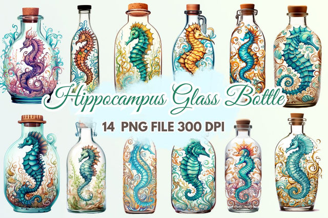 Hippocampus Glass Bottle Bundle Sublimation Regulrcrative 