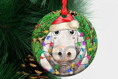 Hippopatamus for Christmas Ornament, Merry Chirstmas Ornament, Hippopatamus Ornament, Christmas Ornament Sublimation BOO-design 