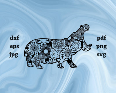Hippopotamus Mandala SVG Cut File SVG Northern Light SVG 