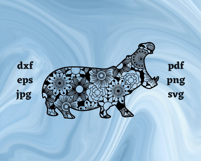 Hippopotamus Mandala SVG Cut File SVG Northern Light SVG 