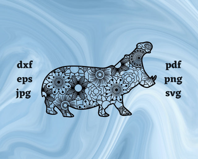 Hippopotamus Mandala SVG Cut File SVG Northern Light SVG 