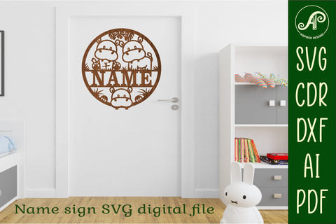 Hippos name sign svg laser cut template SVG APInspireddesigns 