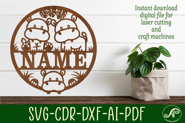 Hippos name sign svg laser cut template SVG APInspireddesigns 
