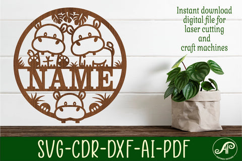 Hippos name sign svg laser cut template SVG APInspireddesigns 