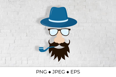 Hipster flat icon. Character with a beard, hat, and pipe Sublimation LaBelezoka 