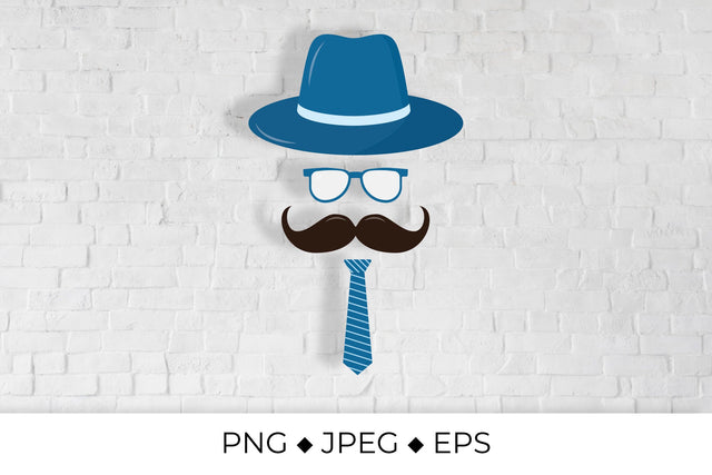 Hipster flat icon. Character with a mustache, hat, and tie Sublimation LaBelezoka 