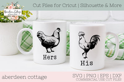 His and Her Rooster and Hen Set of 2 SVG Aberdeen Cottage 