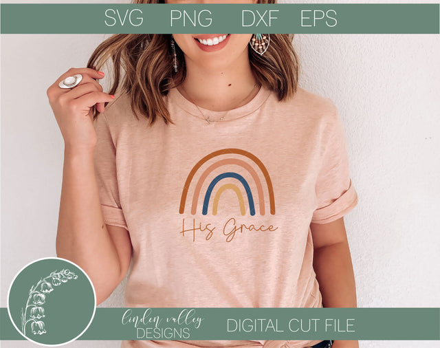His Grace Religious Boho Rainbow SVG SVG Linden Valley Designs 