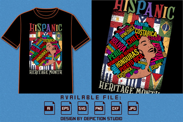 Hispanic Heritage Latina T Shirt Argentina, Colombia, Nicaragua, Cost Arica, El Salvador, Uruguay, Cuba Mexico, Chile, Ecuador, Guatemala, Bolivia, Dominican Republic, Spain, Shirt SVG Depiction Studio 