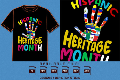 Hispanic Heritage Month Hand Flags T Shirt, Heritage Month Hand Flag Shirt, Hispanic Country's Shirt, Hispanic Heritage Month Shirt Print Template SVG Depiction Studio 