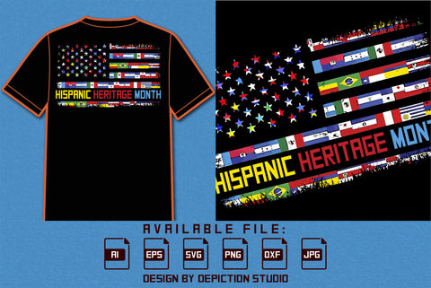 Hispanic Heritage Month Retro Vintage Flags T Shirt, Hispanic Retro Vintage Flag Shirt, Hispanic Flags USA Flag Shirt, Heritage Month Shirt Print Template SVG Depiction Studio 