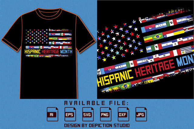 Hispanic Heritage Month Retro Vintage Flags T Shirt, Hispanic Retro Vintage Flag Shirt, Hispanic Flags USA Flag Shirt, Heritage Month Shirt Print Template SVG Depiction Studio 