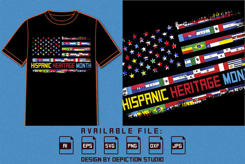 Hispanic Heritage Month Retro Vintage Flags T Shirt, Hispanic Retro Vintage Flag Shirt, Hispanic Flags USA Flag Shirt, Heritage Month Shirt Print Template SVG Depiction Studio 