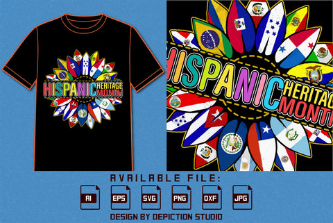 Hispanic Heritage Month Sunflower T Shirt, Hispanic Flags Sunflower Shirt, Heritage Month Sunflower, Hispanic Heritage Month Shirt Print Template SVG Depiction Studio 