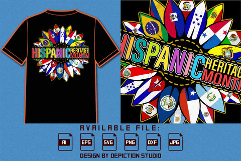 Hispanic Heritage Month Sunflower T Shirt, Hispanic Flags Sunflower Shirt, Heritage Month Sunflower, Hispanic Heritage Month Shirt Print Template SVG Depiction Studio 