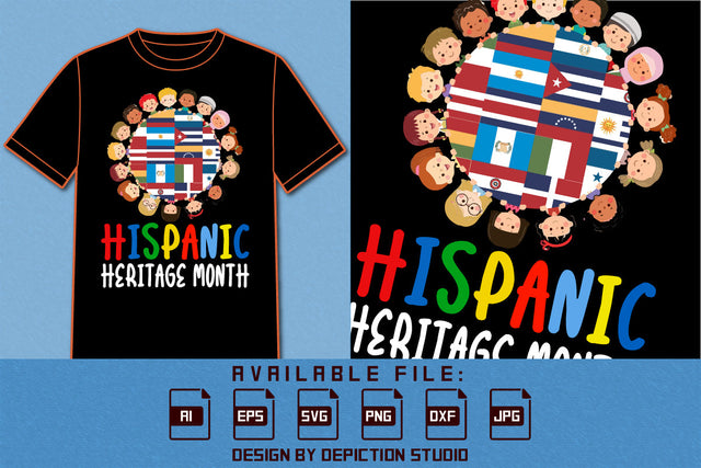 Hispanic Heritage Month T Shirt, Hispanic Children Circle Flags Shirt, Hispanic Children Shirt, Heritage Month Flags Shirt Print Template SVG Depiction Studio 