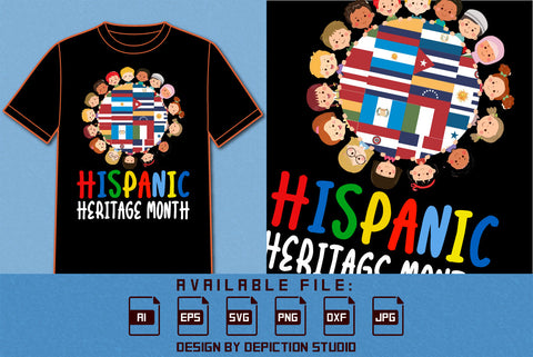 Hispanic Heritage Month T Shirt, Hispanic Children Circle Flags Shirt, Hispanic Children Shirt, Heritage Month Flags Shirt Print Template SVG Depiction Studio 