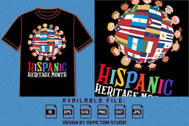 Hispanic Heritage Month T Shirt, Hispanic The world Flags Shirt, Heritage Month Child Circle Shirt, Hispanic Kids Shirt Print Template SVG Depiction Studio 