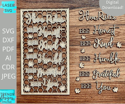 Hive rules Hexagon laser cut svg file SVG Trendy Designs Online 