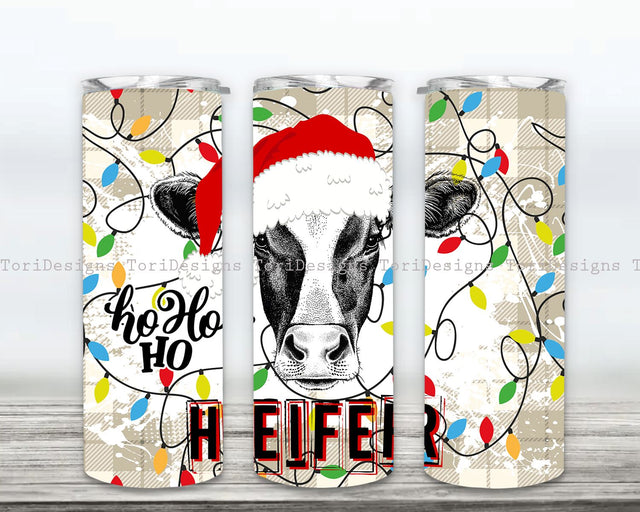 Ho Ho Heifer 20oz Tumbler Wrap, Retro Christmas Cow Tumbler Template, Cow Lover Tumbler PNG Download Sublimation ToriDesigns 