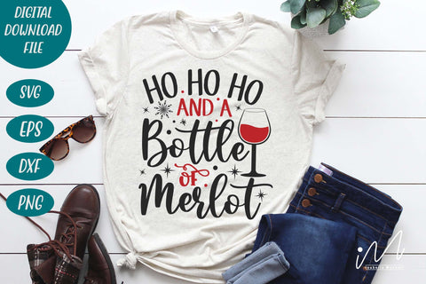 Ho ho ho and a bottle of merlot svg, Christmas drinking svg, Christmas drinkware svg, merry christmas svg SVG Isabella Machell 