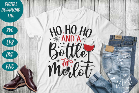 Ho ho ho and a bottle of merlot svg, Christmas drinking svg, Christmas drinkware svg, merry christmas svg SVG Isabella Machell 