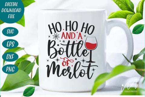 Ho ho ho and a bottle of merlot svg, Christmas drinking svg, Christmas drinkware svg, merry christmas svg SVG Isabella Machell 