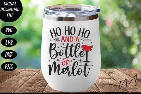 Ho ho ho and a bottle of merlot svg, Christmas drinking svg, Christmas drinkware svg, merry christmas svg SVG Isabella Machell 