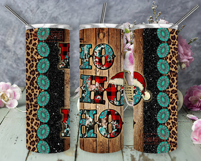 Ho Ho Ho Christmas Tumbler Template, Western Ho Ho Ho 20oz Skinny Tumbler, Leopard Gemstone Tumbler Png, Buffalo Plaid Cowhide Turquoise Design Tumbler, Instant Download Sublimation DesignSVG 