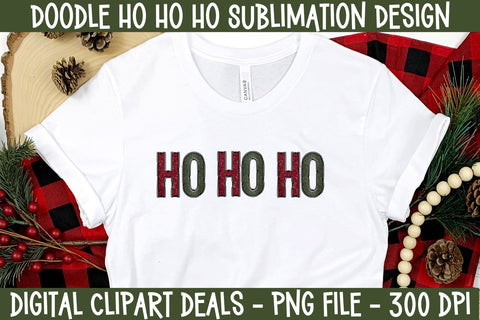 Ho Ho Ho Glitter Doodle Letter Sublimation Design - Santa HO HO HO PNG Sublimation Digital Clipart Deals 