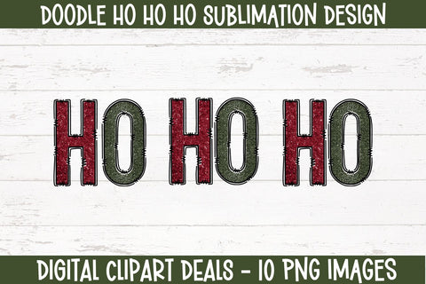 Ho Ho Ho Glitter Doodle Letter Sublimation Design - Santa HO HO HO PNG Sublimation Digital Clipart Deals 