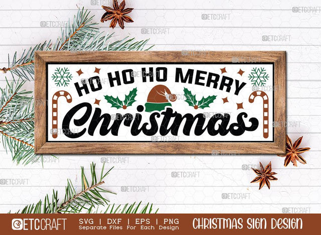 Ho Ho Ho Merry Christmas Sign SVG Cut File | Santa Claus Svg | Horizontal Sign | Christmas Door Hanger | Farmhouse Decor Svg | Christmas Sign | Christmas Wood Sign Design SVG ETC Craft 