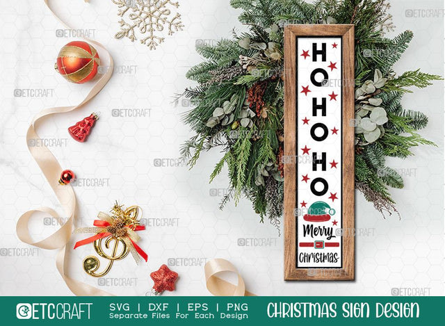 Ho Ho Ho Merry Christmas Sign SVG Cut File | Santa Claus Svg | Porch Sign | Christmas Door Hanger | Farmhouse Decor Svg | Christmas Sign | Christmas Wood Sign Design SVG ETC Craft 