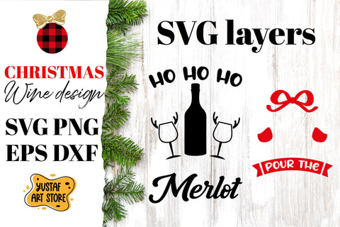 "Ho Ho Ho pour the merlot" Christmas SVG Wine design SVG Yustaf Art Store 