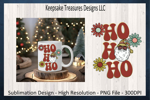Ho Ho Ho Retro Santa Claus Sublimation Design, 3 Different Colors, Christmas T-Shirt PNG, Sublimation PNG, Digital Download Sublimation Keepsake Treasures Designs LLC. 