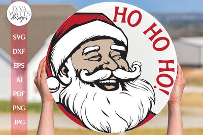 Ho Ho Ho SVG Christmas Door Hanger With Santa Face SVG Welcome Christmas SVG Santa Door Hanger svg Santa Claus Front Door Sign For Winter SVG Diva Watts Designs 