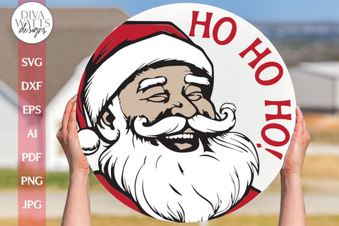 Ho Ho Ho SVG Christmas Door Hanger With Santa Face SVG Welcome Christmas SVG Santa Door Hanger svg Santa Claus Front Door Sign For Winter SVG Diva Watts Designs 
