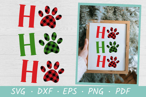 Ho Ho Ho with Paw Prints | Buffalo plaid SVG | Christmas SVG SVG Irina Ostapenko 