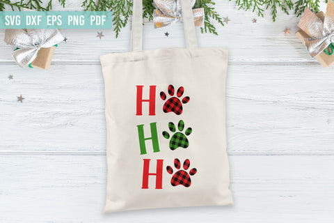 Ho Ho Ho with Paw Prints | Buffalo plaid SVG | Christmas SVG SVG Irina Ostapenko 