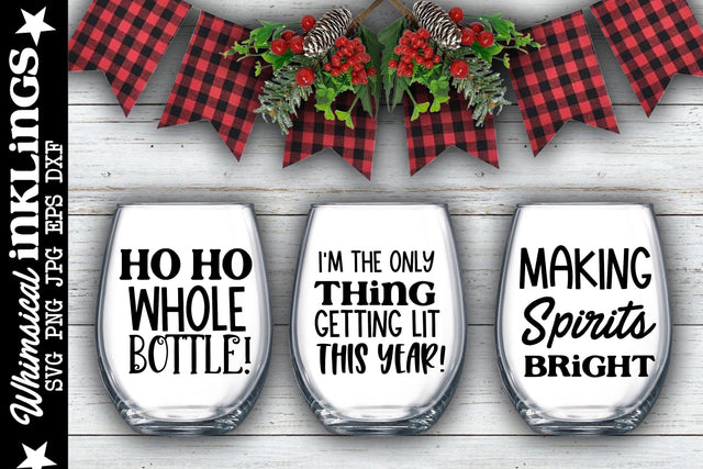 Ho Ho Whole Bottle Christmas Wine Glass SVG Set SVG Whimsical Inklings 