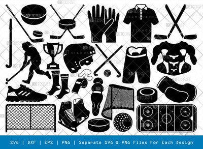 Hockey Sat SVG, Hockey Silhouette, Hockey Stick Svg, Trofee Svg, Ice Hockey Svg, Field Hockey Svg, Gloves Svg, Shoes Svg, Hockey Net Svg, Hockey Bundle SVG ETC Craft 