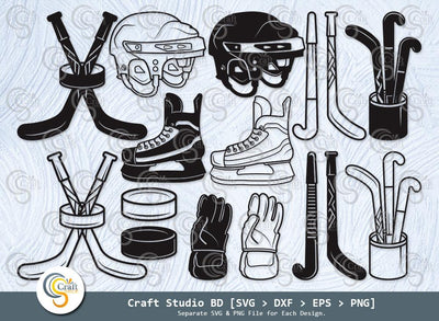 Hockey Silhouette, Hockey SVG, Ice Hockey Svg, Hockey Sticks Svg, Hockey Helmet Svg, Hockey Puck Svg, Hockey Bundle SVG ETC Craft 