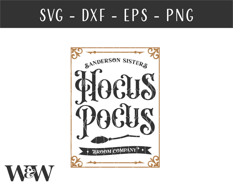 Hocus Pocus Broom Co SVG | Halloween Sign SVG - So Fontsy