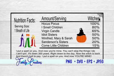 Hocus Pocus Nutrition Label - Long SVG Family Creations 
