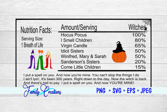 Hocus Pocus Nutrition Label - Long SVG Family Creations 