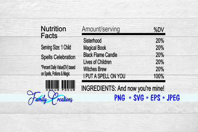 Hocus Pocus Spell Nutrition Label SVG Family Creations 