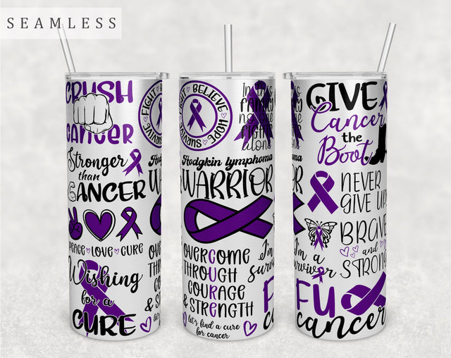 Hodgkin Lymphoma Awareness Tumbler Wrap, 20 Oz Skinny Tumbler Sublimation Design, Seamless Violet Ribbon Tumbler PNG Sublimation HappyDesignStudio 