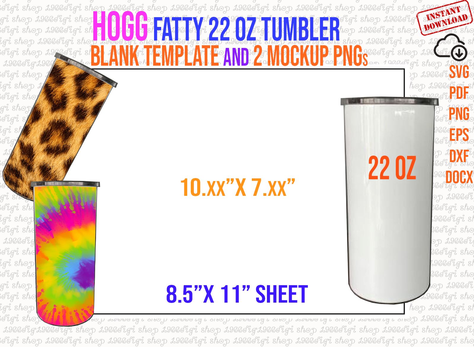 22oz Hogg Slim Tumbler Template Sublimation for Use Silhouette and